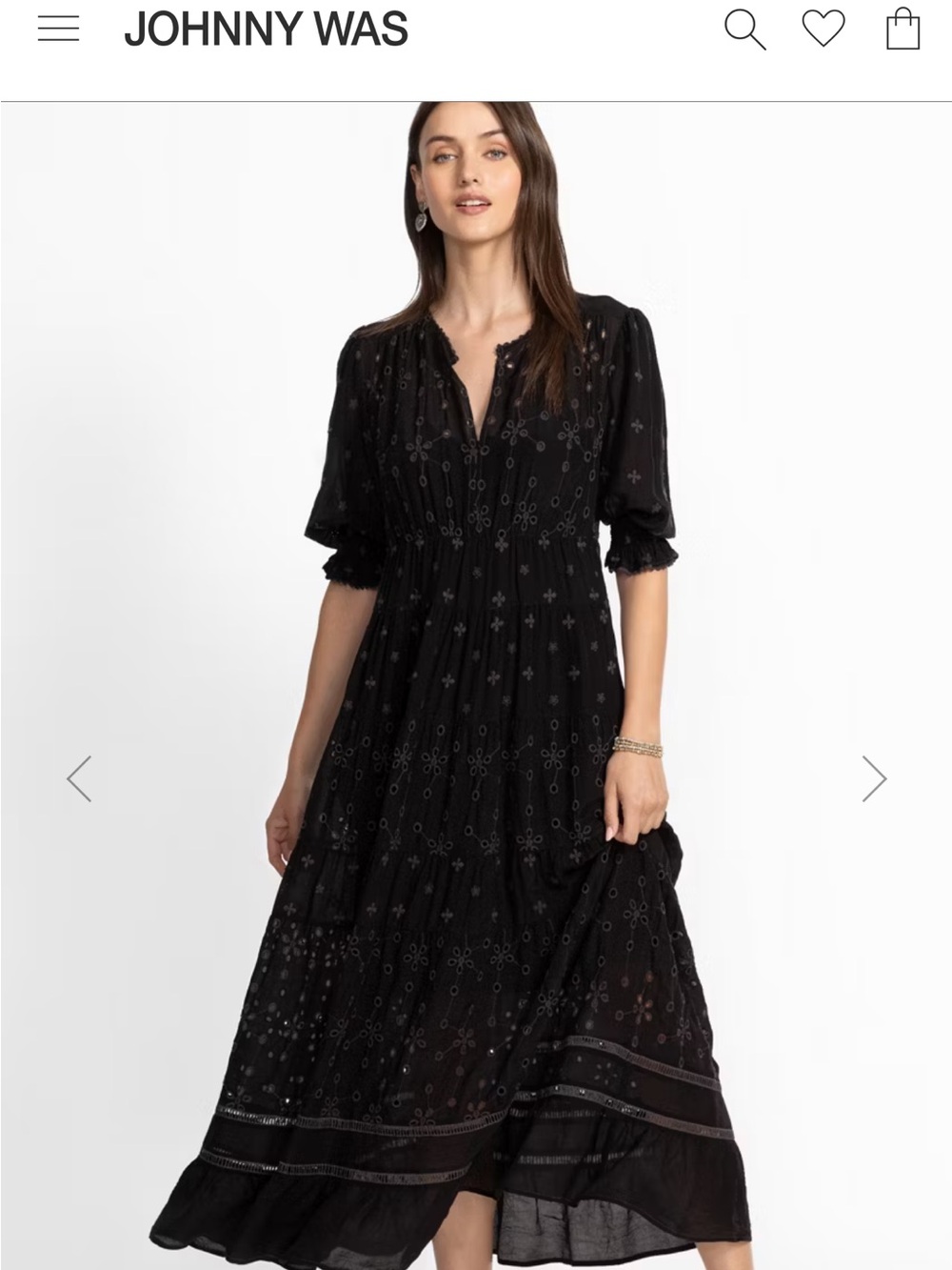 Johnny Was New With Tags Black Embroidered Maxi Daphne Eyelet Dress Medium